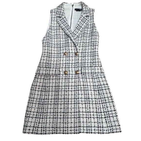 EUC Alice + Olivia Women's Tweed Mini Dress Size 4 - White - Picture 3 of 7